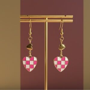 Gold and Pink Heart Earrings